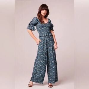 Band of the Free NWT Elise Floral Wide Leg Pull On Pants Deep Teal Aqua S